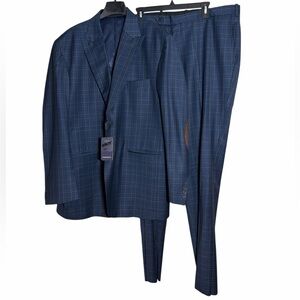NWT StudioSuits 2 Pc Blazer 50R Pants 40R Navy Black‎ Glen Plaid Elbow Patch
